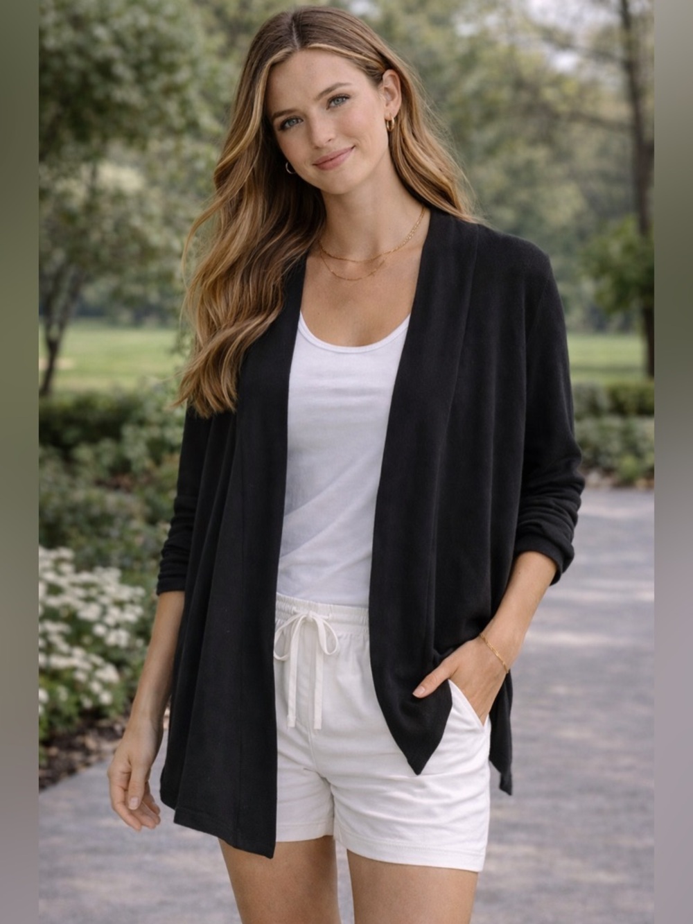 Covington Black Open Front Cardigan XL NWT Lightweight Draped Casual
